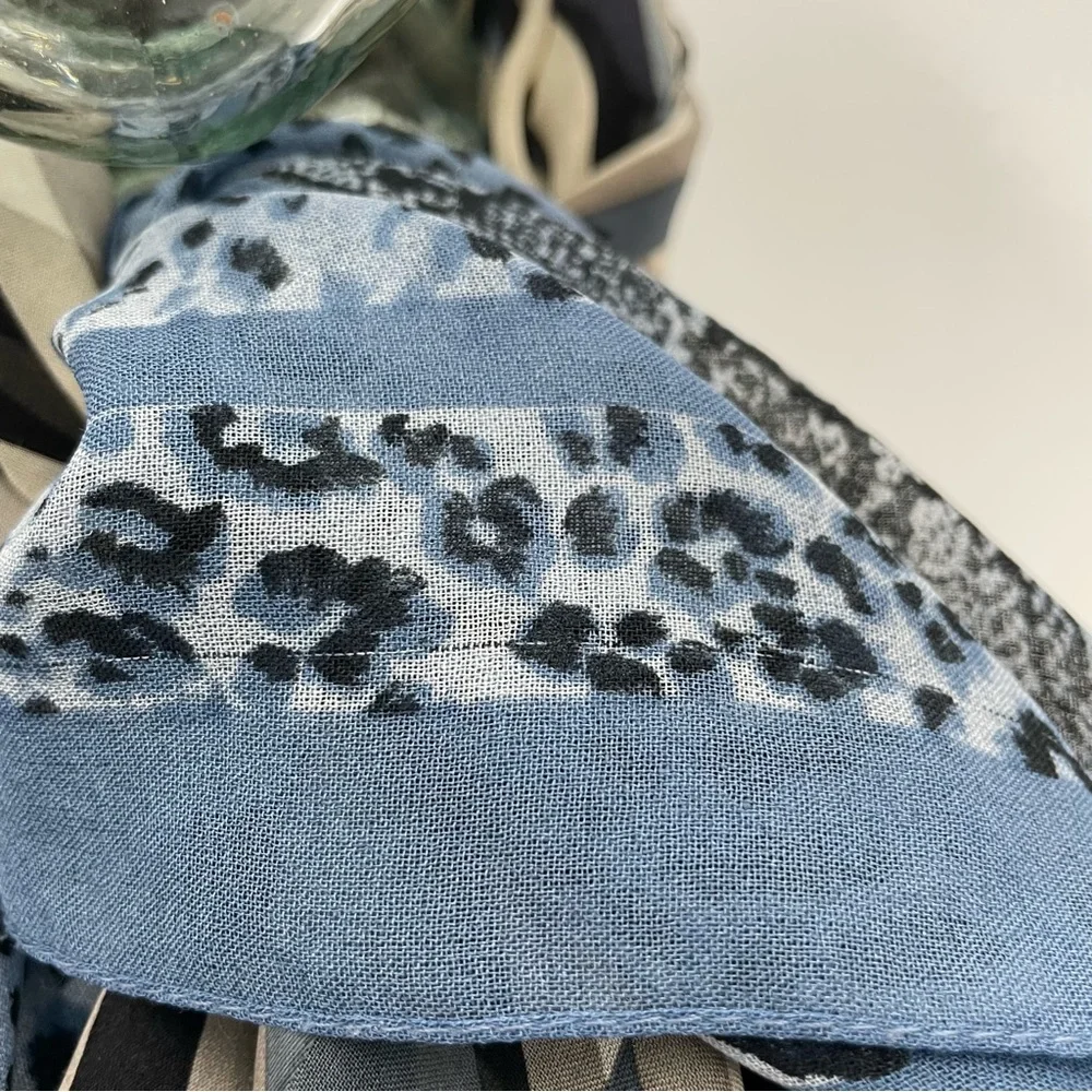 Vintage Animal Print Scarves Set of Three Leopard Zebra Tiger‎ Snake Blue Black